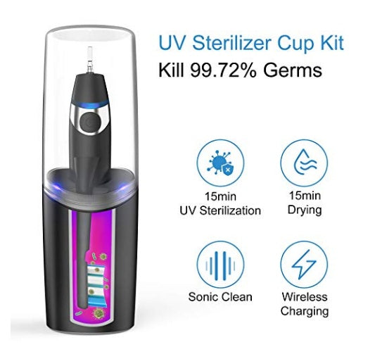 Electric Travel Rechargeable Toothbrush with Portable UV Sterilizer Drying Cup for Adults