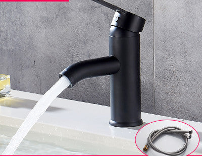 Black heightened hot and cold mixing basin faucet