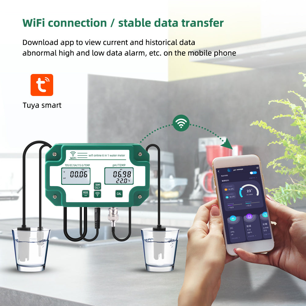 Instrumento de prueba multifunción con WiFi, detección en línea, pantalla Digital, PH, TDS, temperatura, EC, medidor de salinidad a base de ácido