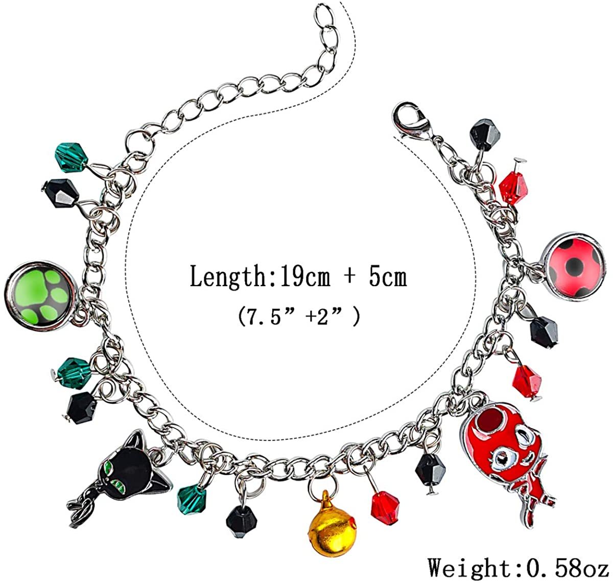 Bracelet coccinelle super-héros et chat, breloque avec perles de cristal pour enfants, bijoux réglables Cosplay