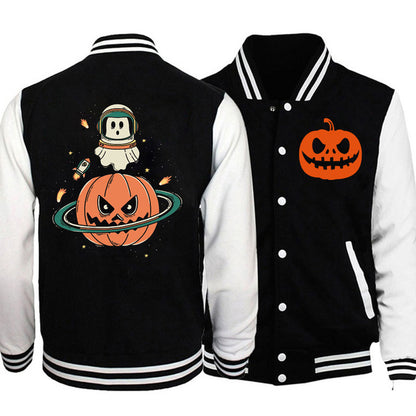 Men Woman Jacket Pumpkin Planet Halloween Print Casual Loose