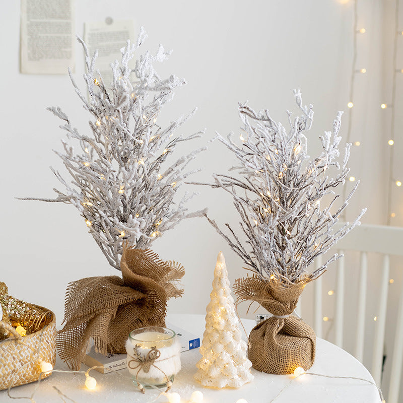 Navidad PE flocado decoraciones de mesa de árbol pequeño