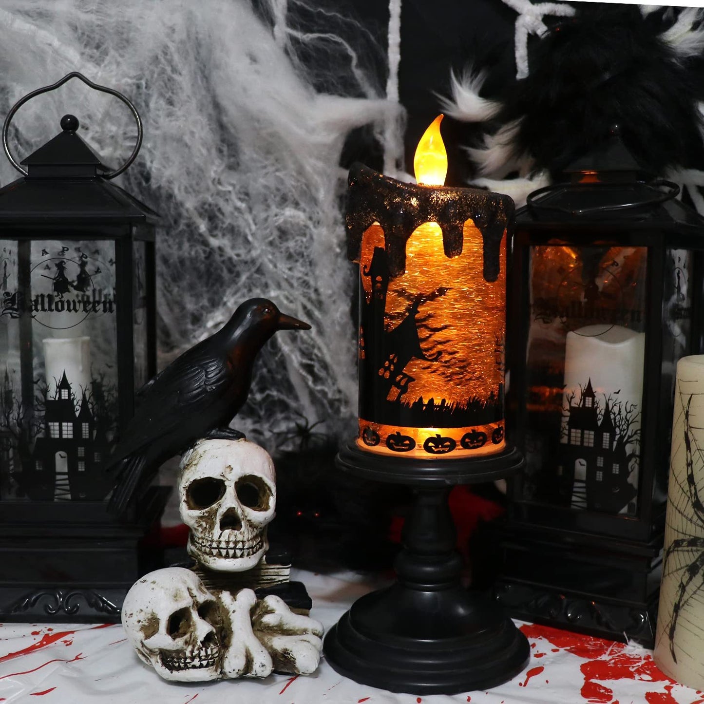 Halloween Decorations Skull Candle Light Ornament Glowing