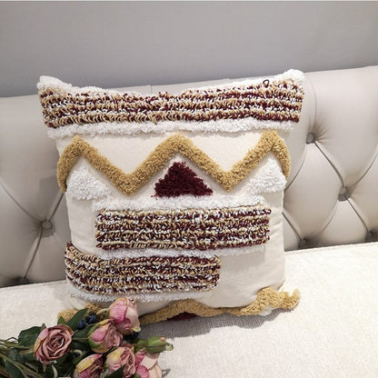 Housse de coussin de style marocain, taie d'oreiller de luxe faite à la main, rayures géométriques marron pour canapé-lit, décoration d'intérieur, toile 45x45cm 