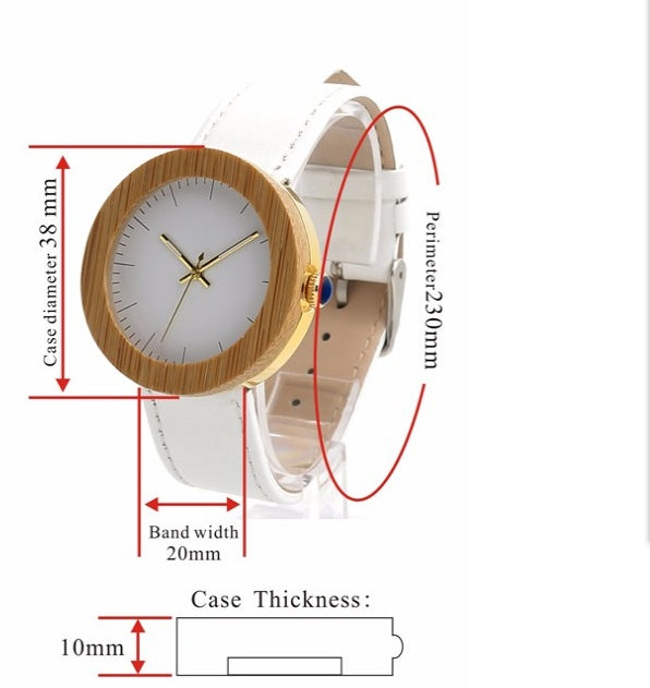 Table en bois faite à la main en bois de bambou chaud, ceinture en cuir, mouvement à quartz, montre féminine