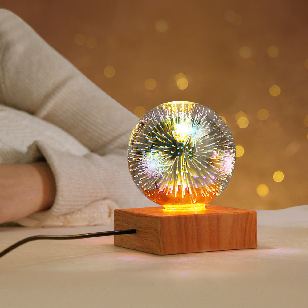 Bola de cristal de fuegos artificiales 3D con USB, luz nocturna romántica con forma de estrella LED, luces navideñas, decoraciones navideñas para el hogar