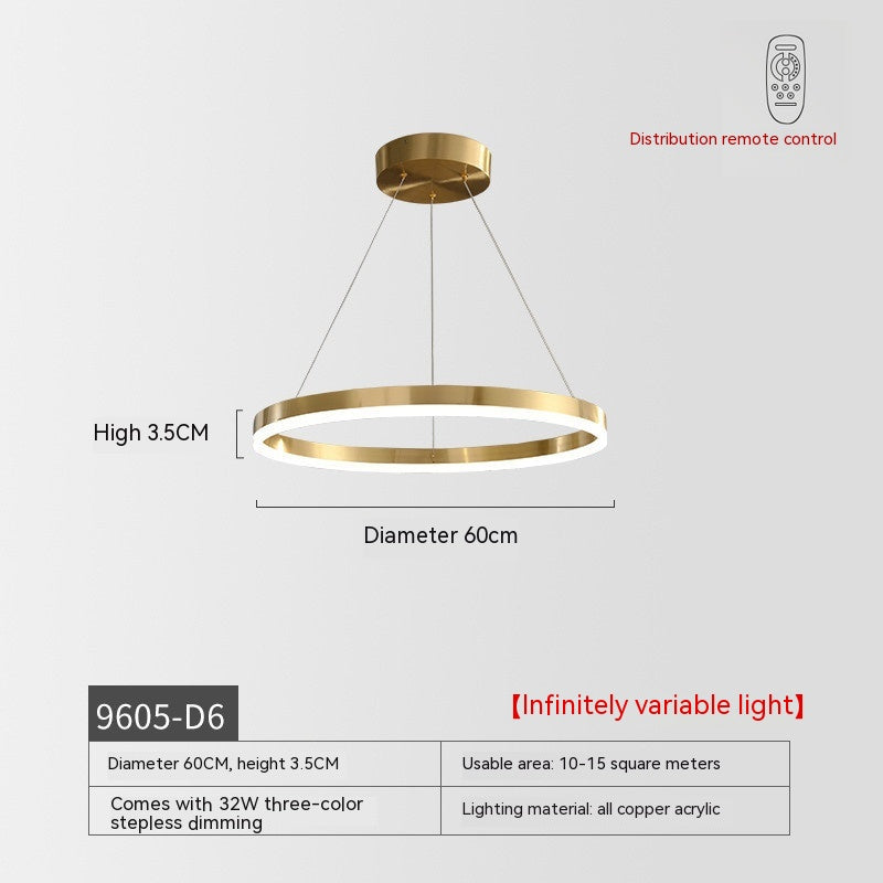 Nordique moderne cuivre cercle lustre lumière atmosphérique luxe salon