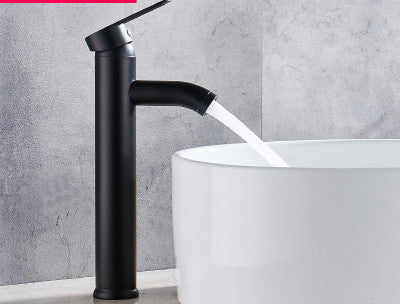 Black heightened hot and cold mixing basin faucet