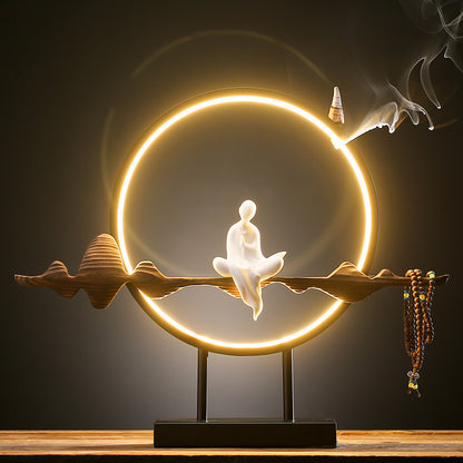 Nueva lámpara LED Zen china, círculo de madera desgastada, decoración de porcelana blanca, decoración creativa para mesa de salón de té y porche de casa