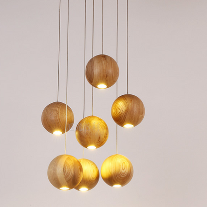 Lustre boule en bois massif de style nordique, lampes suspendues de personnalité créative pour salon et salle à manger