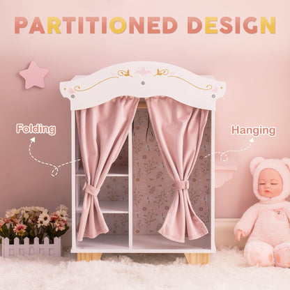 ROBOTIME Armoire de meubles de poupée de 18 pouces avec 5 cintres et coiffeuse, accessoires de poupée en bois, ensemble de garde-robe rose pour vêtements de poupée American Girl de 18 pouces 