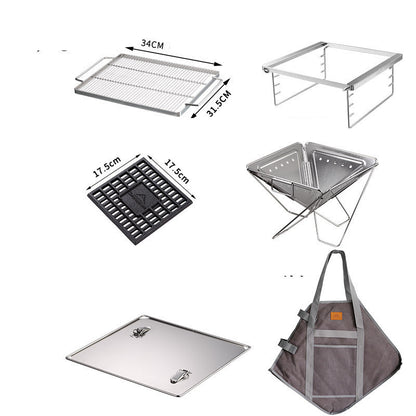 Horno de barbacoa con mesa de fuego plegable de acero inoxidable