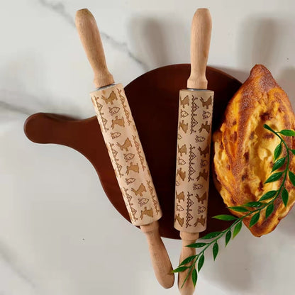 Rouleau à pâtisserie en bois avec gravure au laser et gaufrage pour œufs d'Halloween