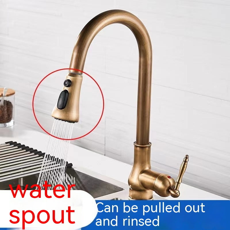 Copper Pull Antique Washing Basin Retractable Sink Kitchen Retro European Faucet