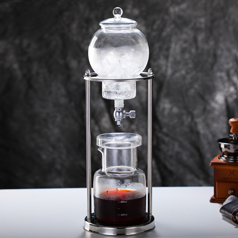 Pot d'égouttement de glace de café en verre pour préparer des boissons froides et du thé infusé à froid avec support en acier inoxydable