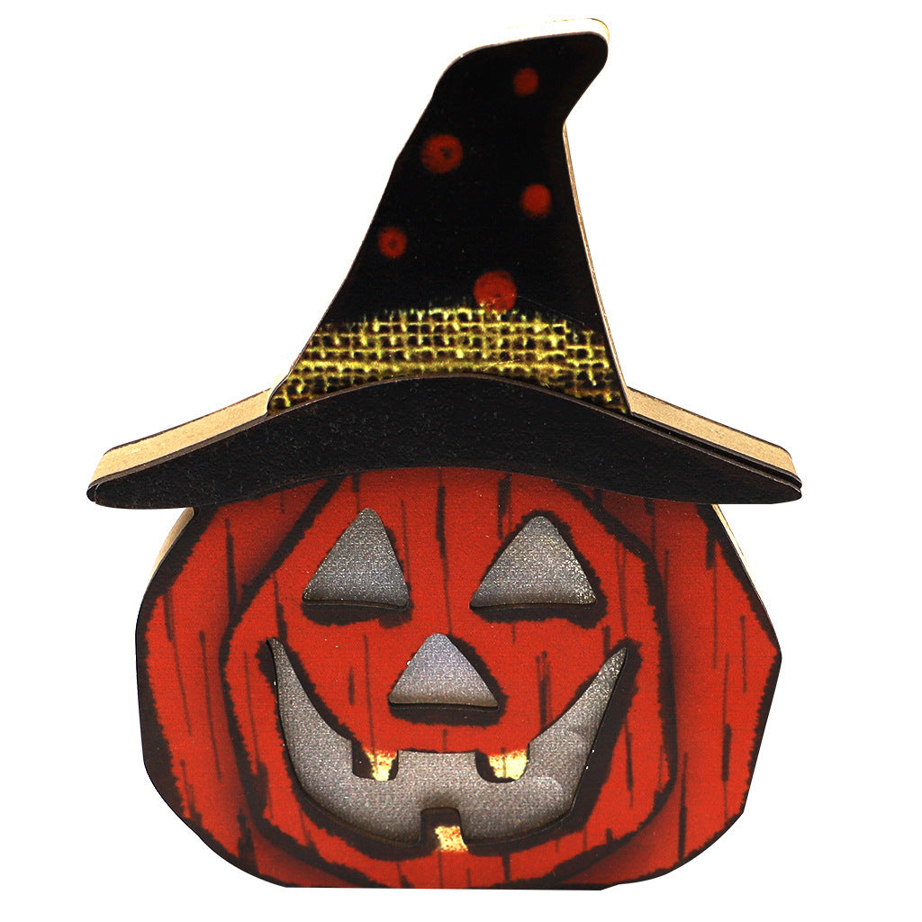 Adorno de madera de Halloween Calabaza Calavera Gato negro