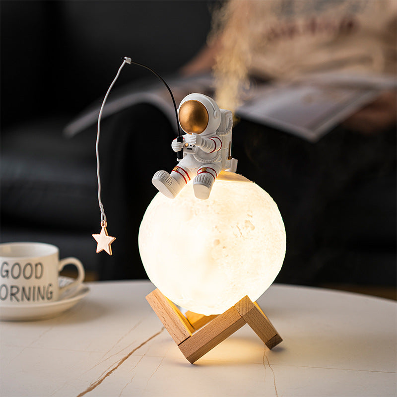 Figuritas de astronauta para decoración del hogar, humidificador de luz nocturna en miniatura de resina para hombre espacial, accesorios para máquina de niebla fría