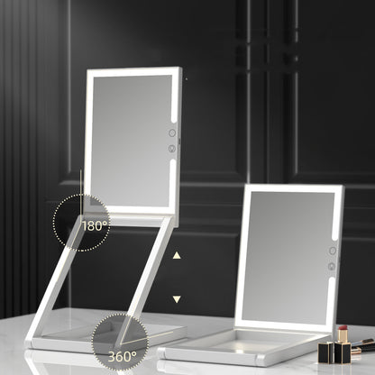 Espejo de maquillaje LED plegable de escritorio ajustable con luz