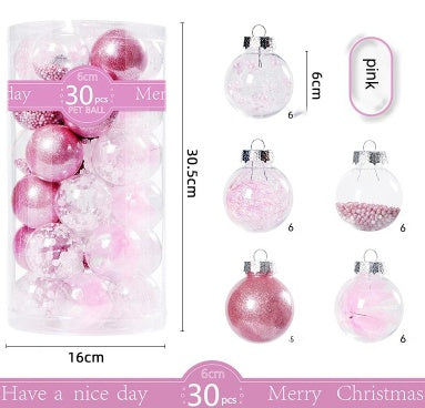 30 Pack Christmas Transparent Plastic Ball Tree Decorations