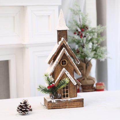 Christmas Decorations Wooden House Castle With Lights Ornaments