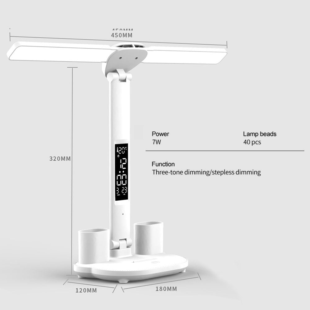 Lámpara de escritorio LED, lámpara de mesa multifunción con calendario, luz nocturna táctil USB con portalápices para lámpara de lectura de dormitorio