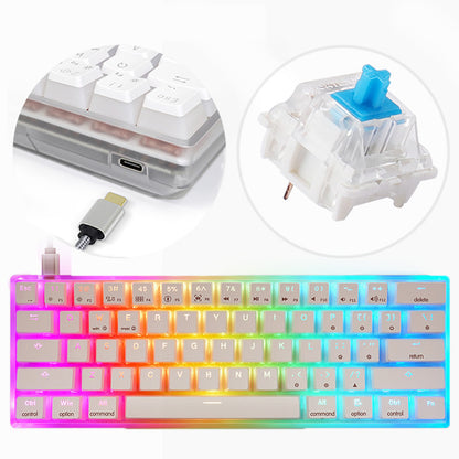 Clavier à axe mécanique filaire, coque transparente, lumières colorées