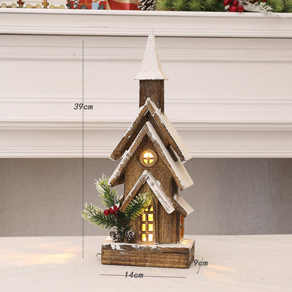 Christmas Decorations Wooden House Castle With Lights Ornaments