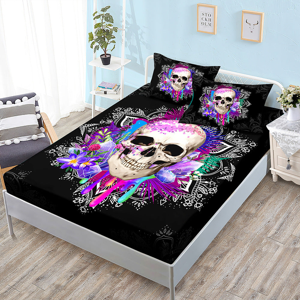 Juego de cama de tres piezas con diseño de calavera de Halloween