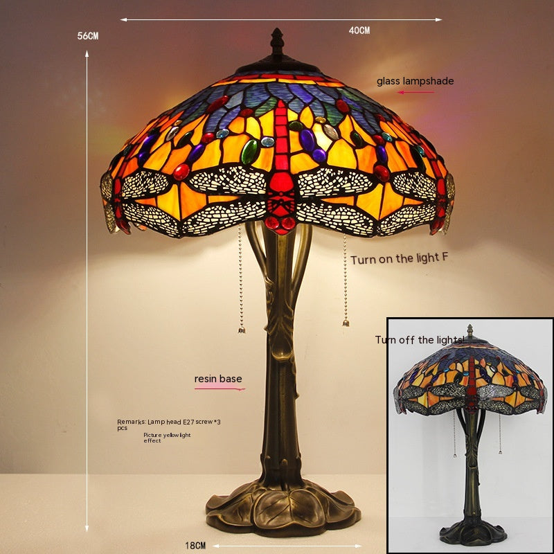 Tiffany Dragonfly Stone Table Lamp Bedroom Living Room Retro