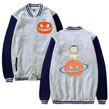 Men Woman Jacket Pumpkin Planet Halloween Print Casual Loose