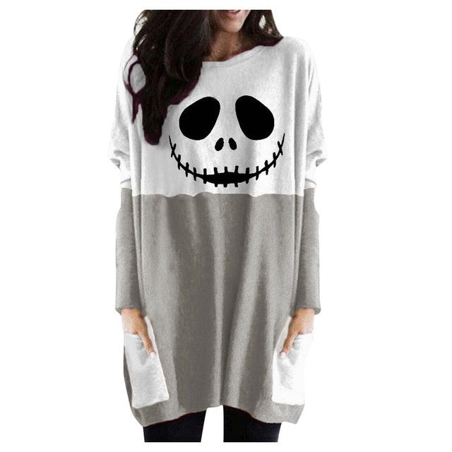 Blusa larga con estampado de calabaza fantasma para mujer de Halloween