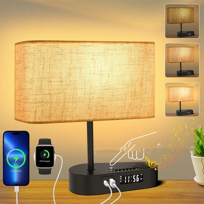 Lampe de table multifonctionnelle en tissu avec réveil Bluetooth