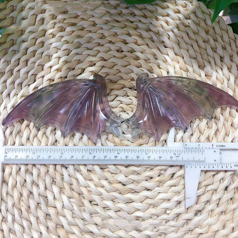 Aile de chauve-souris en fluorite naturelle, une paire d'ornements