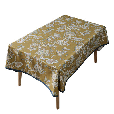 Nappe en coton et lin à fleurs jaunes, ronde et rectangulaire