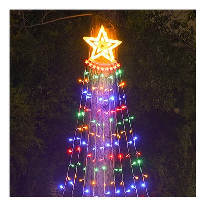 Luces LED en forma de cascada con forma de pentagrama y agua corriente para Navidad