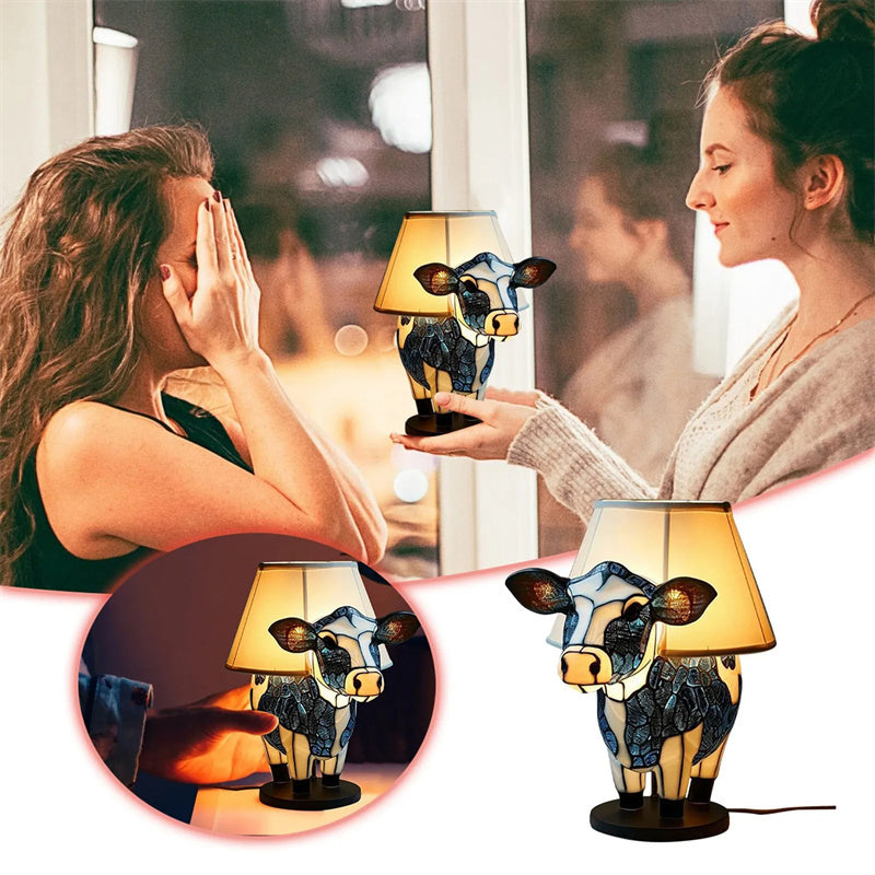 Hermosa lámpara de mesa con forma de vaca, lámpara de mesita de noche con USB, lámpara de mesita de noche para sala de estar, dormitorio, dormitorio, adorno de sujetador