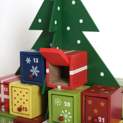 Adorno de caja de dulces con calendario de cuenta regresiva de madera para árbol de Navidad