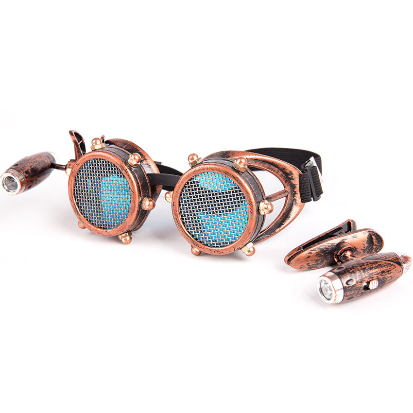 Gafas de cosplay estilo steampunk industrial retro con luces LED para disfrazarse de Halloween