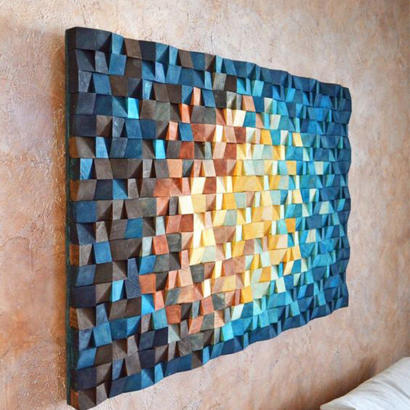 Decorative Three-dimensional Mosaic Wood Block Canvas Painting