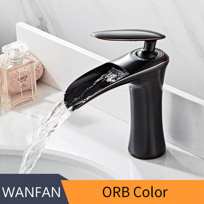 Full copper black and white hot and cold waterfall faucet