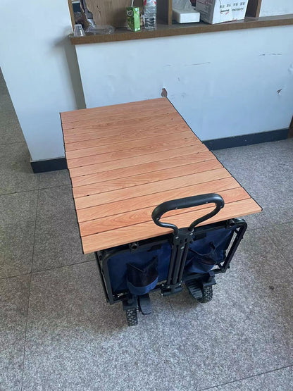 Mesa plegable con carrito de grano de madera