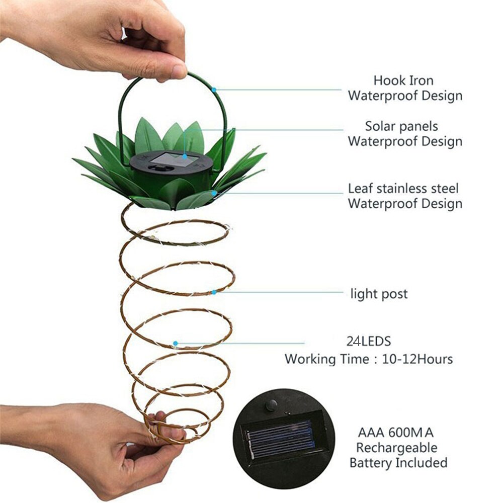 Lumière solaire extérieure étanche en forme d'ananas, lampe solaire de jardin, chaîne suspendue, décoration