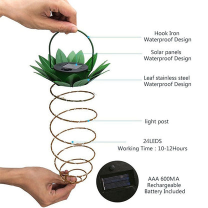 Luz solar al aire libre impermeable forma de piña jardín lámpara solar cadena cadena colgante decoración