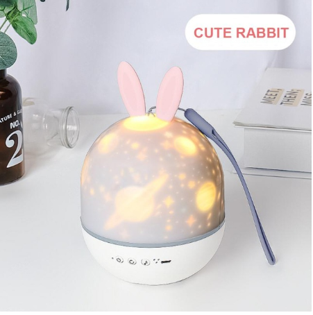 Lampe de projection lapin mignon, chargement USB, projecteur LED rotatif