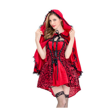 Costume de chapeau rouge de style gothique d'Halloween avec cape de jeu