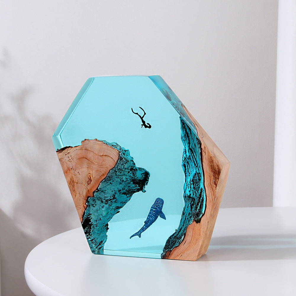 Adornos decorativos de mesa con forma de buzo de ballena y cueva oceánica