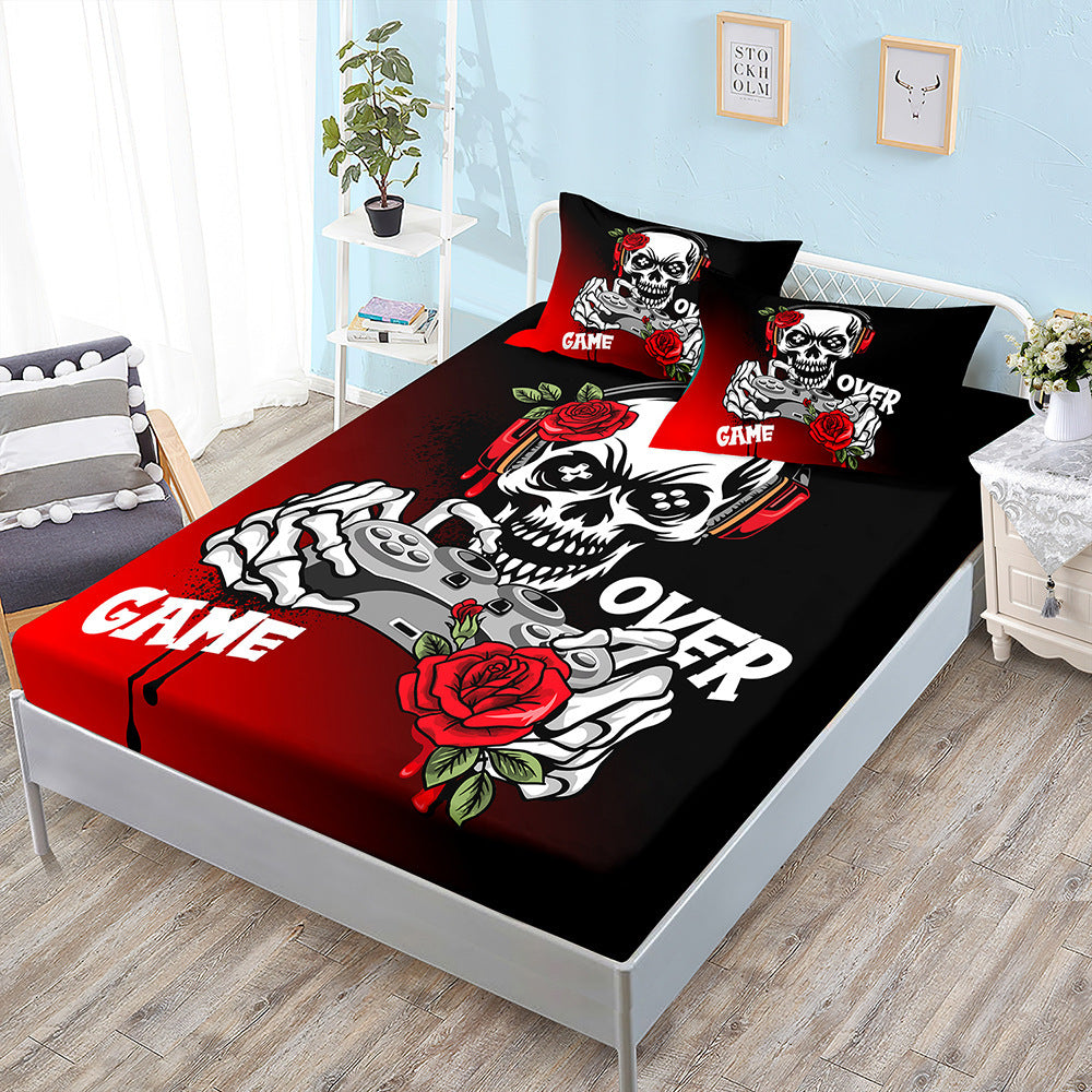 Juego de cama de tres piezas con diseño de calavera de Halloween