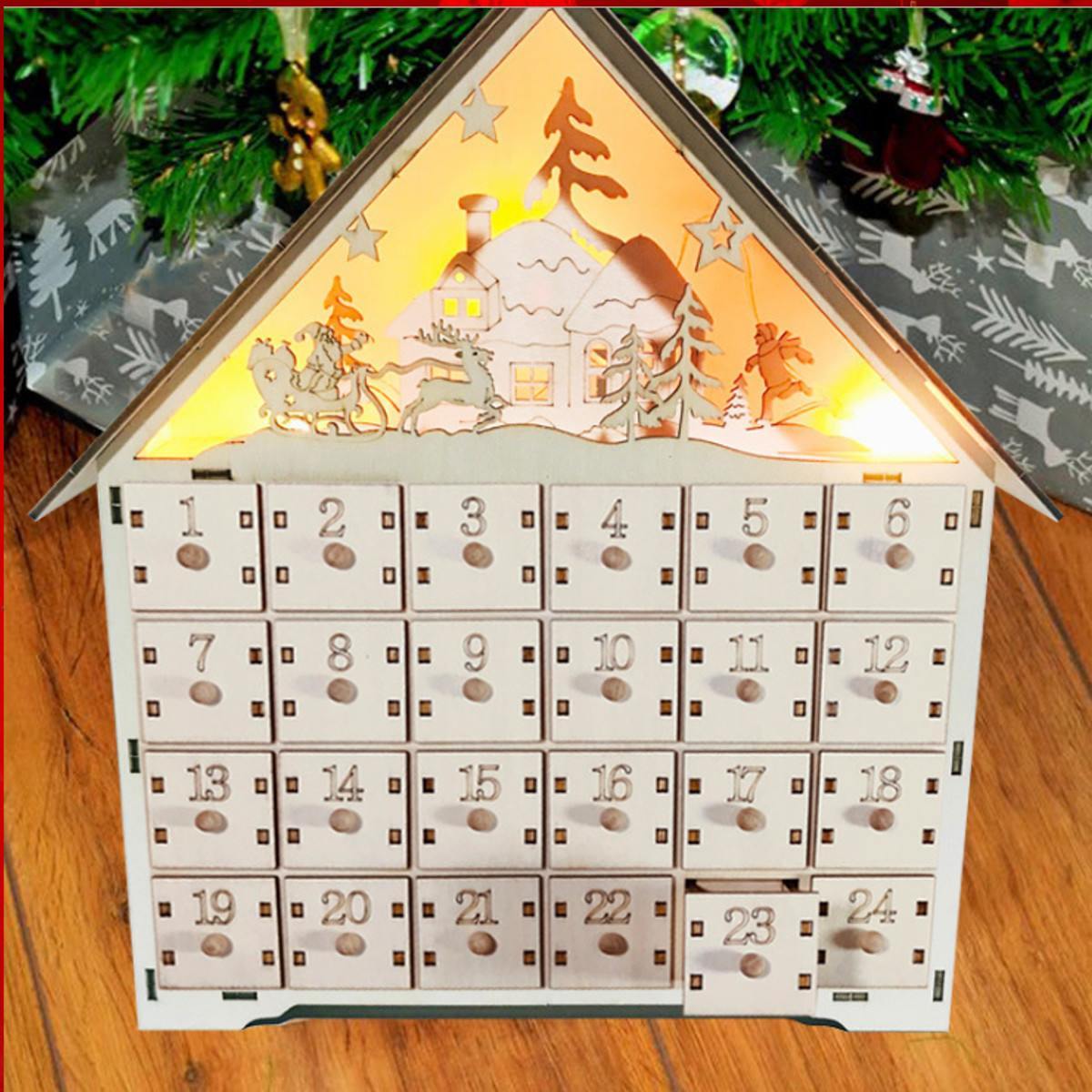 Décorations de calendrier de Noël en bois