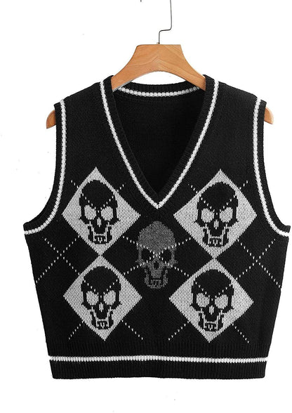 Pull d'Halloween en tricot à col en V pour veste gilet pour femme