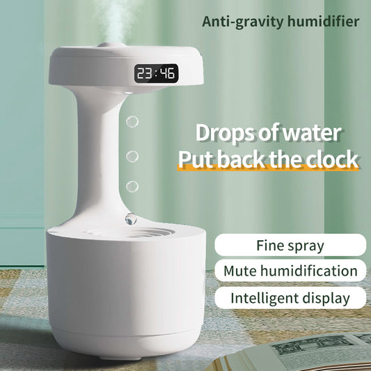 Humidificador antigravedad para dormitorio con reloj Difusor de aroma de reflujo de gota de agua Gran capacidad Oficina Dormitorio Silencio Niebla pesada Pulverizador doméstico